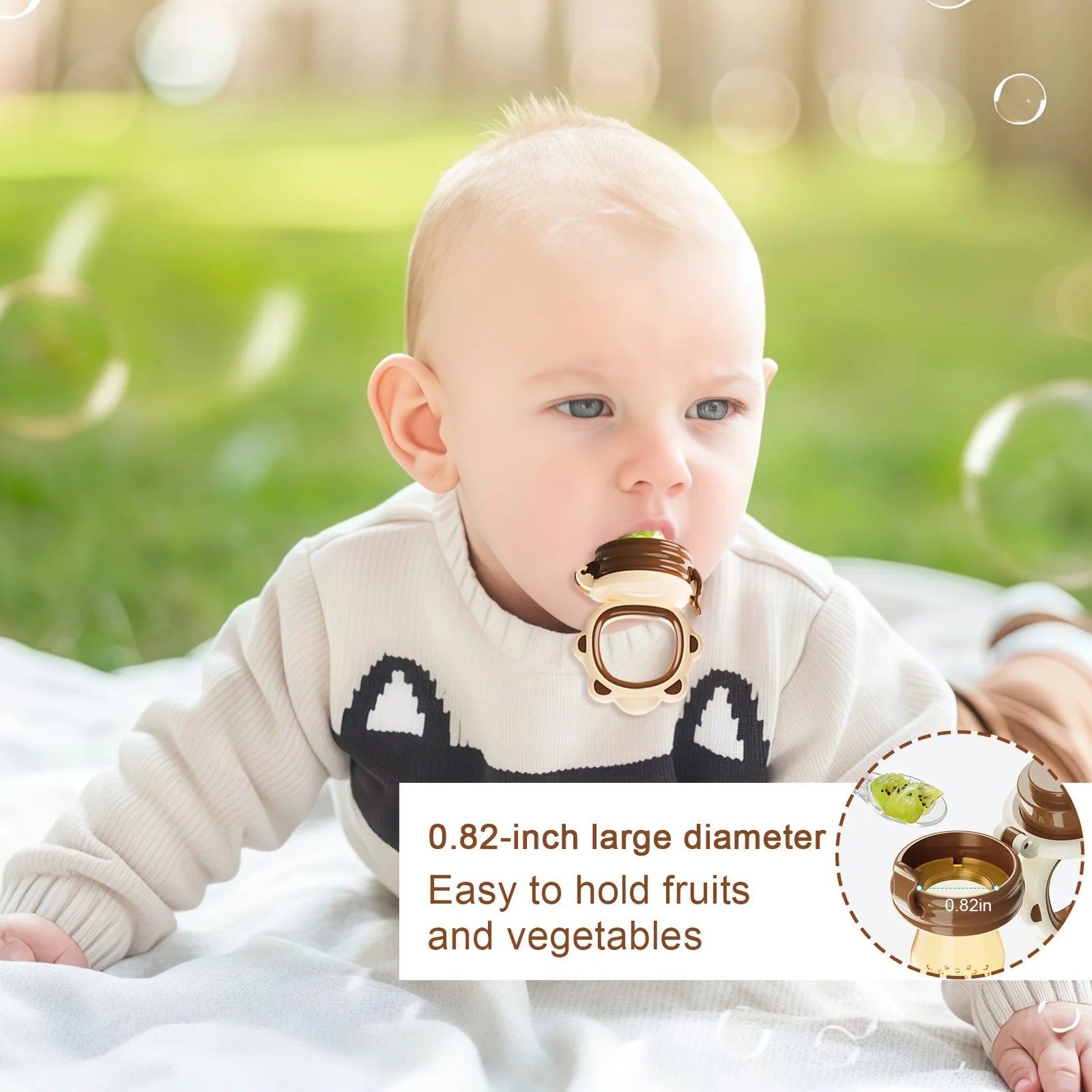 4-Piece Set, Silicone Baby Fruit Feeder, Rotating Push-Type Complementary Food Feeder, with Teething Handle and 3 Extra Mesh Bags