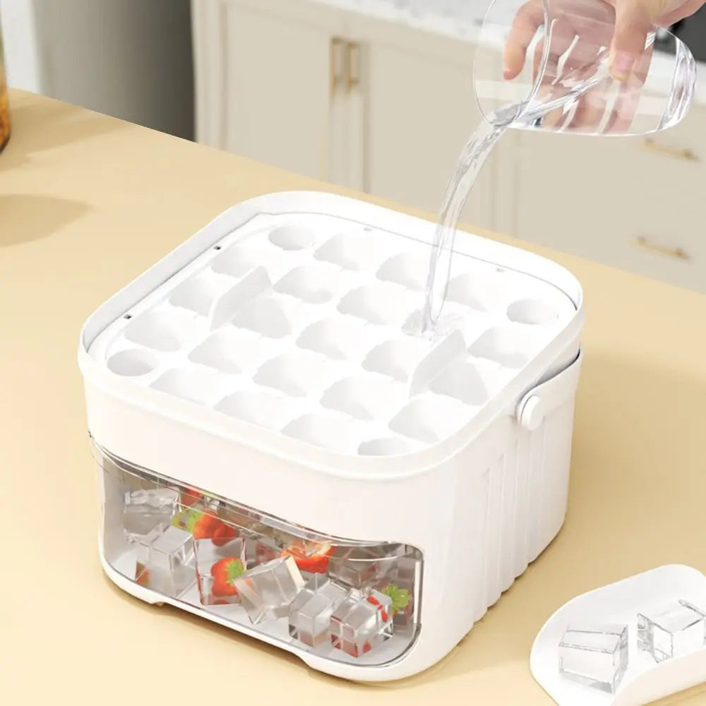 Portable 50-Cube Ice Maker with Easy Press Cap Large Capacity Double-layer Ice Cube Machine Household Ice Storage Ice Box