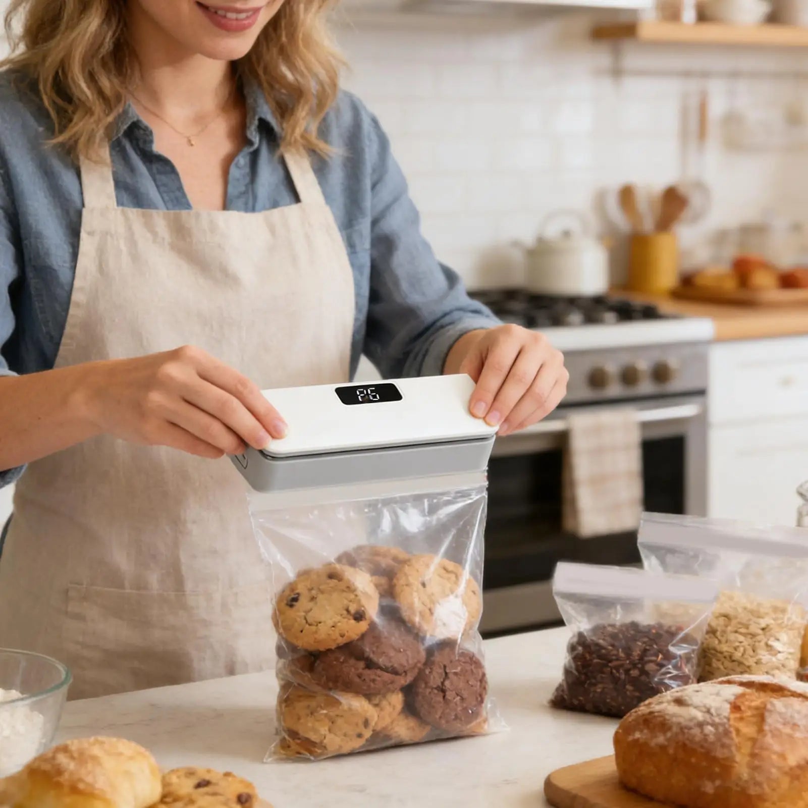 Mini Sealer 6-Mode Rechargeable Magnetic Heat Sealer with Cutter Electric Handheld Bag Sealing Machine for Home Kitchen Packagin