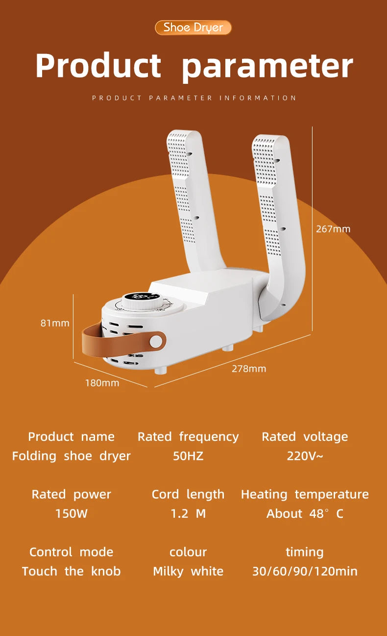 Household Shoe Warmer Heater Quick Drying Deodorizing Sterilizing Shoe Dryer Intelligent Timer Shoe Dryer Adjustable Dryer