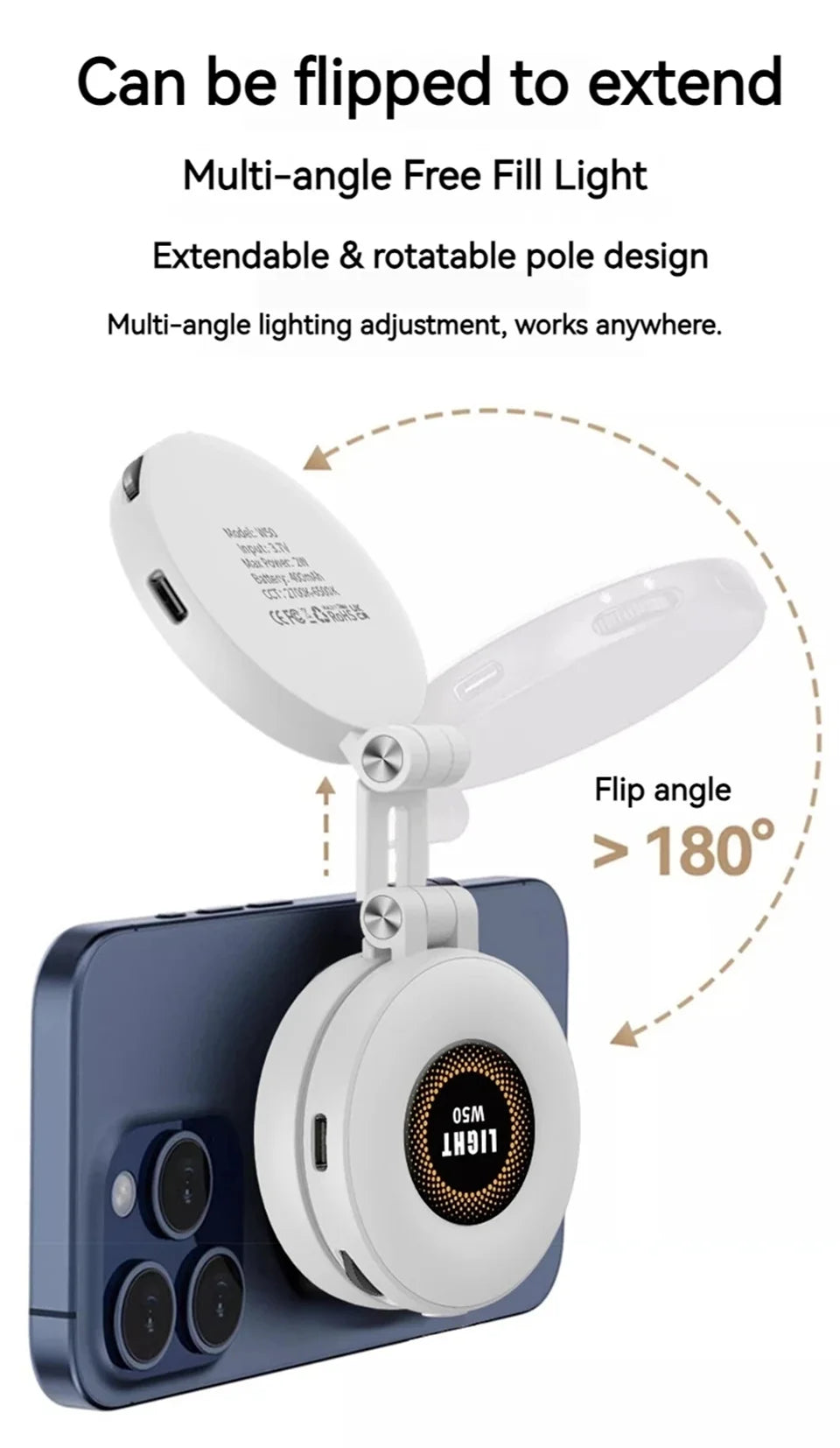 Roreta Magnetic Fill Light Mini Selfie Ring Fill Light 3 Mode with Led Light Universal for Smartphone Iphone Android photography