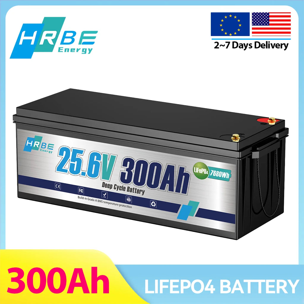 HRBEEnergy 24V 300Ah Lithium LiFePO4 Battery,200A BMS 7680W Lithium Iron Phosphate Battery for Solar Energy Storage,Backup Power