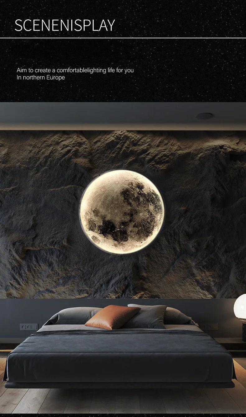 Moon Wall Light 3D Mural Earth Wall Light Hallway Gallery Mural Art Background Decoration Kid Bedroom Bedside Led Light