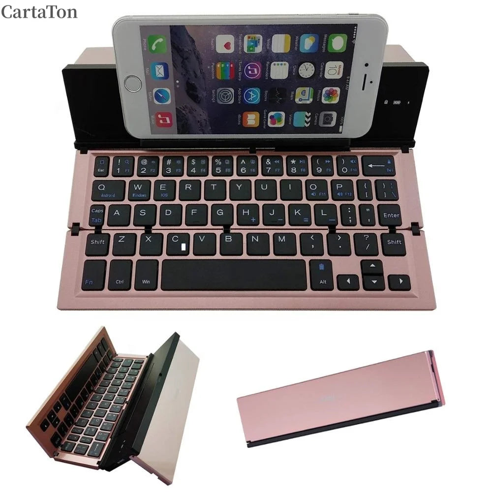 Portable Wireless Bluetooth Foldable Keyboard Mini Trifold Keyboard Aluminum Arabic English Layout for Mobile Phone Teclado