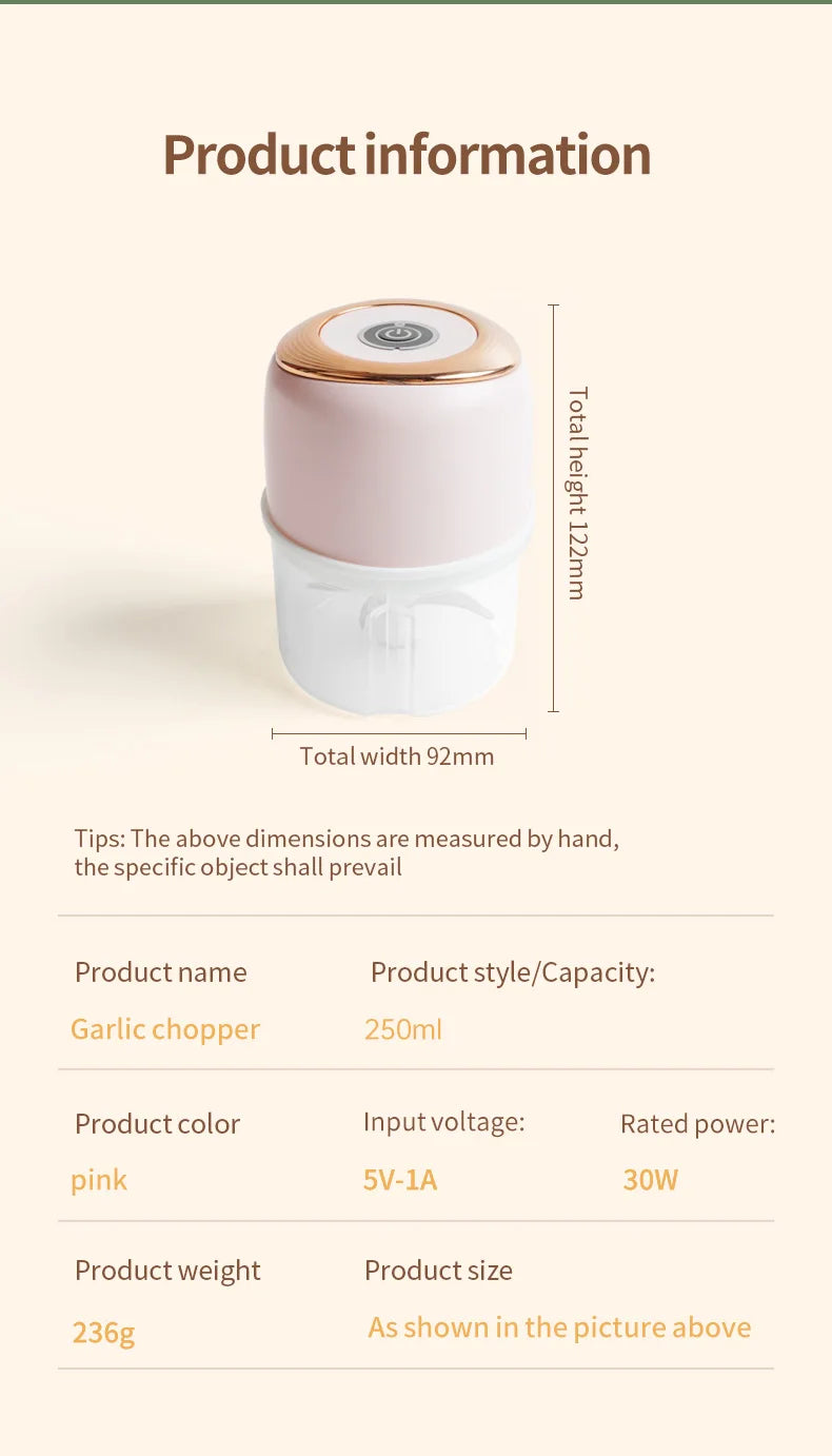 Mini Electric Garlic Chopper & Meat Grinder | USB Rechargeable, Sturdy, Durable Vegetable Crusher | Kitchen Food Processor