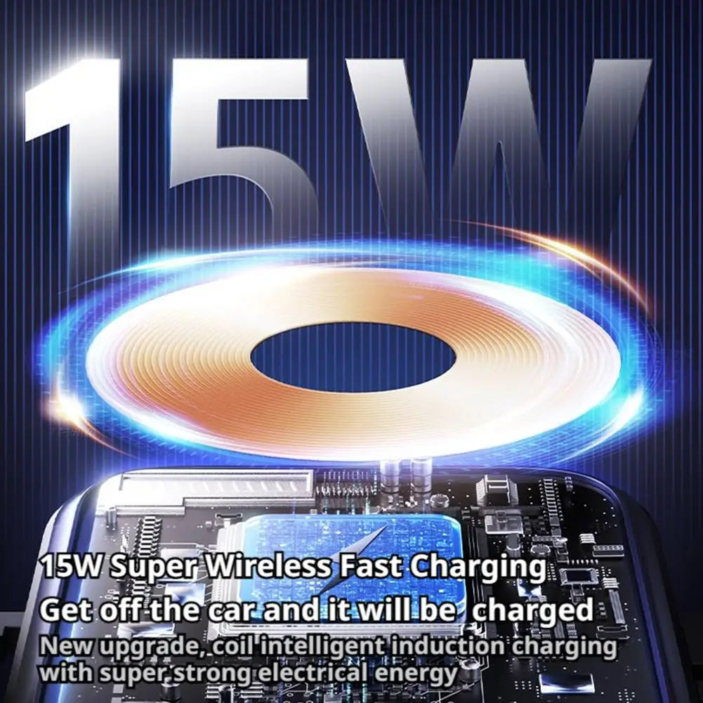15W Wireless Car Charger with Infrared Sensor Auto Clamping Vent Mount One-Touch Rotation for Secure Fast Charging Accessories