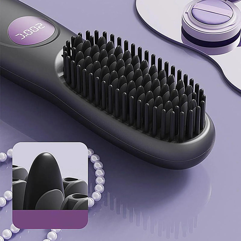 Hair Straightener Brush 3 Level Cordless USB Charging Straightener Portable Mini Straightening Brush for Home Travel