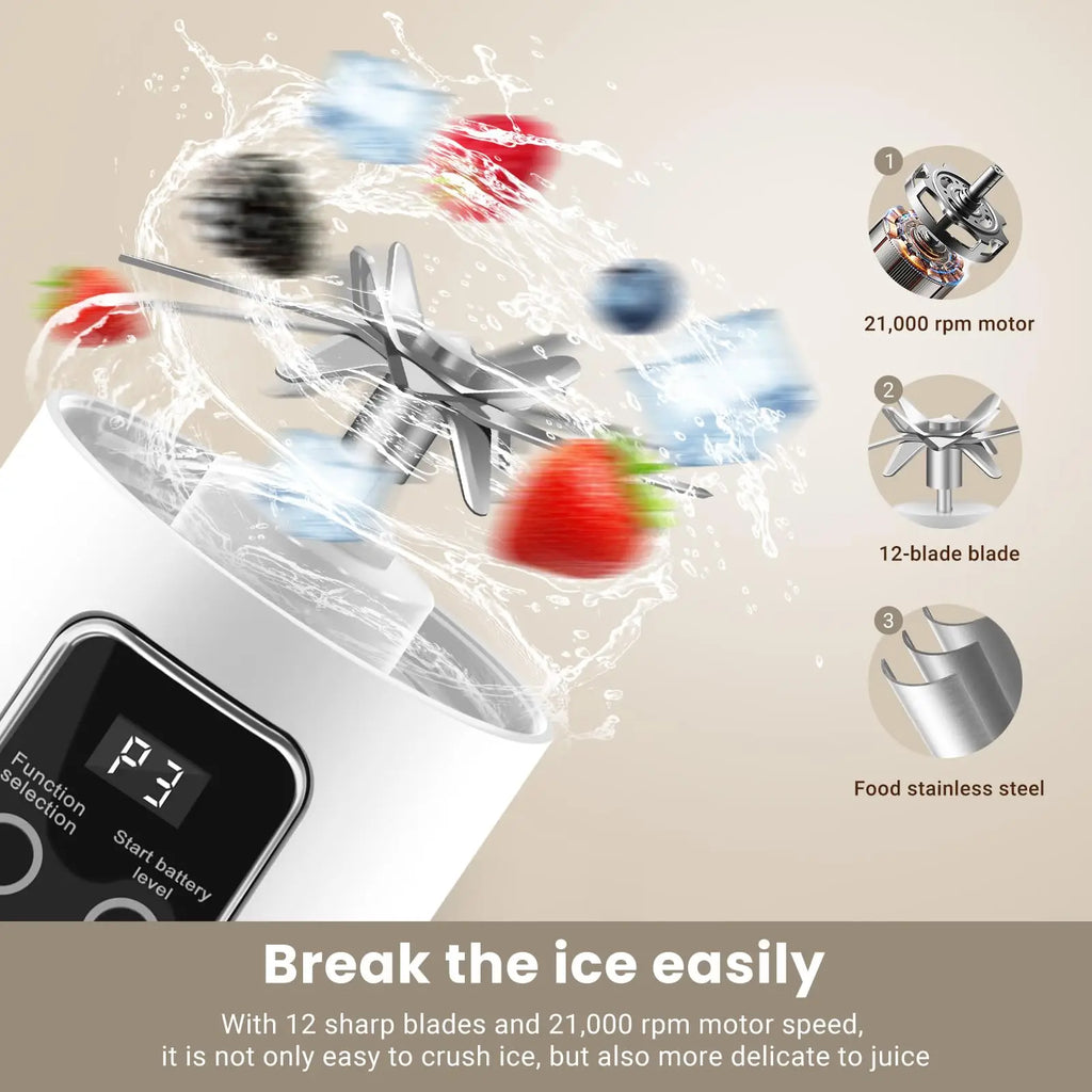 Portable USB-Rechargeable  Blender & Juicer，500ML Portable juicer Shakes and Smoothies Blender，Small Blenders，Mixing，Compact