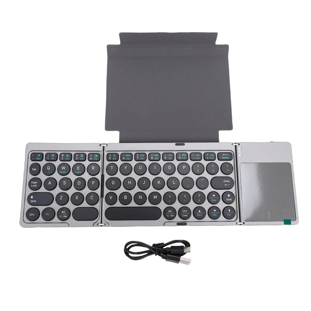 【HOT】Foldable Bluetooth Keyboard Portable Wireless Keyboard with PU Leather Cover Touchpad for Tablet Laptop Smartphone