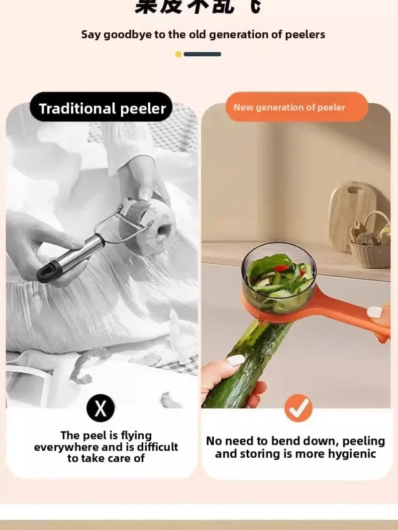 Multi-functional Fruit Vegetable Peeler with Peel Storage No Splashing Hanging Design Easy To Clean Potato Eye Remover Kitchen
