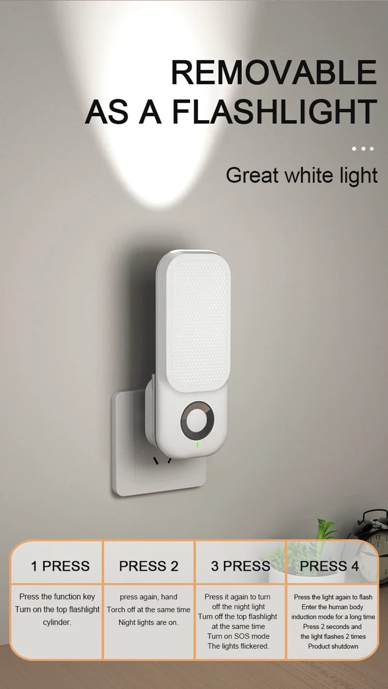 LED Motion Sensor Night Light Wireless Charging Flashlight for Bedroom Corridor Porch Bathroom Hallway Dusk to Dawn Wall Mount