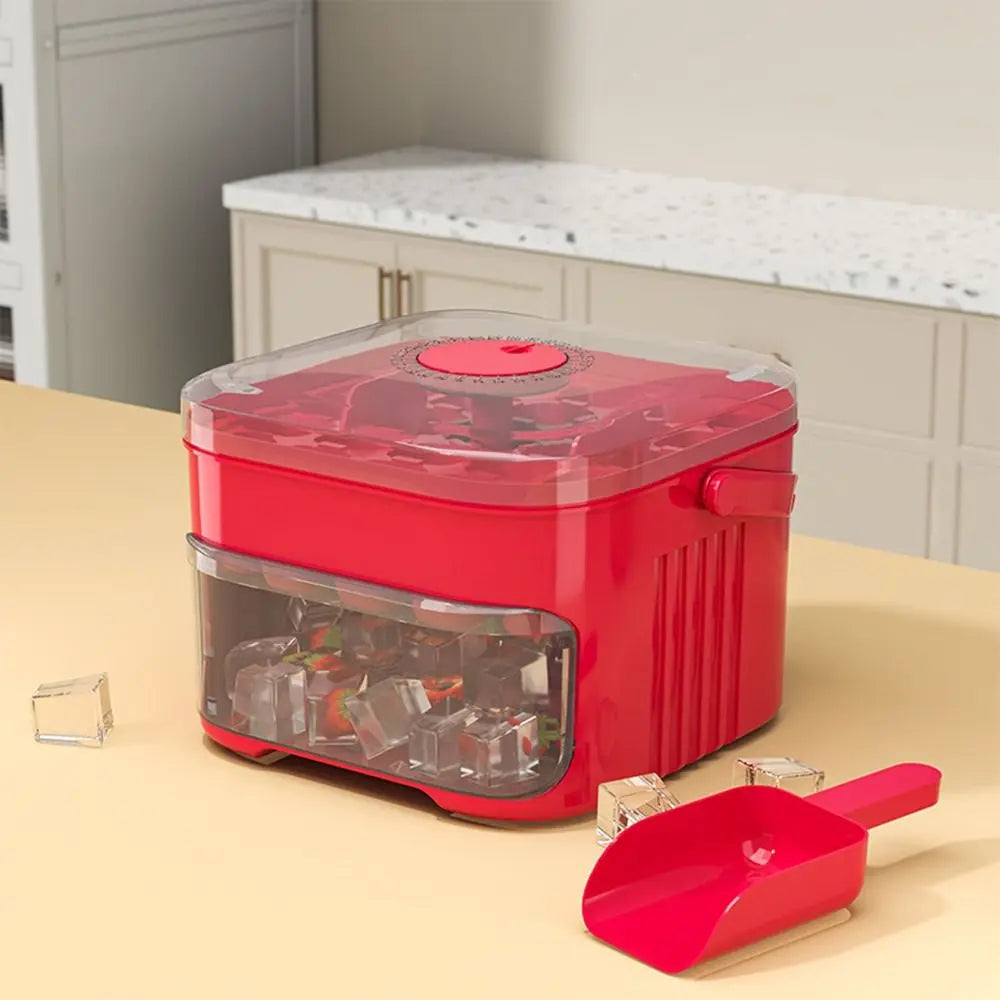 Portable 50-Cube Ice Maker with Easy Press Cap Large Capacity Double-layer Ice Cube Machine Household Ice Storage Ice Box