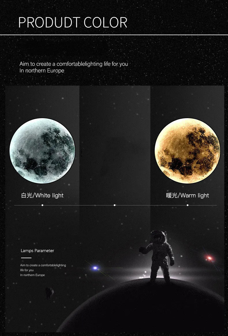 Moon Wall Light 3D Mural Earth Wall Light Hallway Gallery Mural Art Background Decoration Kid Bedroom Bedside Led Light