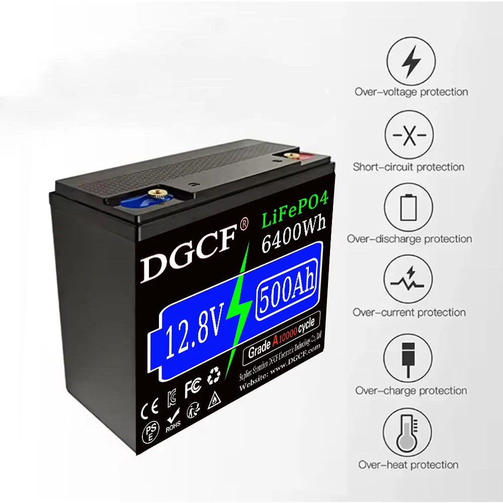 12V LiFePO4 Lithium Battery 12000Wh 500Ah, Built-in 200A BMS, Rechargeable Battery, for RV/Camper, Solar, Marine, Overland/V