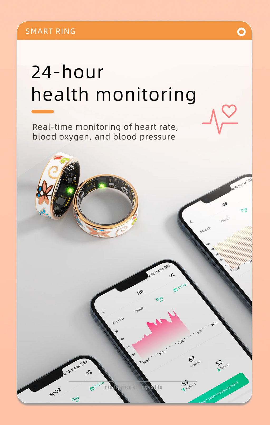Smart Rings Color Enamels Fashion Women Smart Ring Female Stainless Steel Intelligent Finger Ring Lady IP68 Fitness Tracker Ring