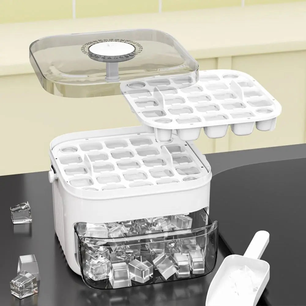 Portable 50-Cube Ice Maker with Easy Press Cap Large Capacity Double-layer Ice Cube Machine Household Ice Storage Ice Box