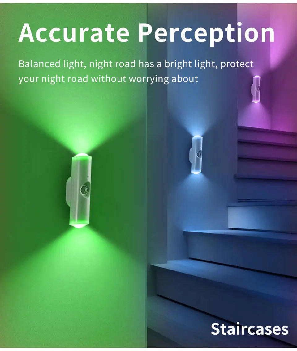 LED Motion Sensor Night Light RGB Colors Changing Wireless Wall Lamp Rechargeable Magnetic Sunset Lamp for Bedroom Living Room