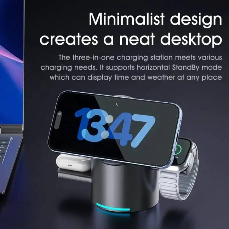 Qi2 Magnetic Wireless Charger Fast Charger 3-in-1 Intelligent Fast Charging 15W for IPhone 12/13/14/15/16, for Iwatch & AirPods