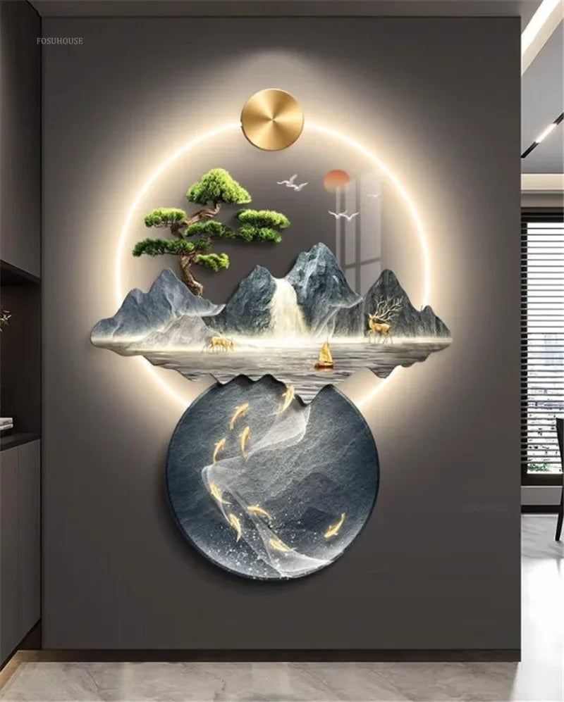 3d wall painting with lights Simple Modern Hanging Home Decoration for Corridor Aisle Upscale Living Room Wall Decorations