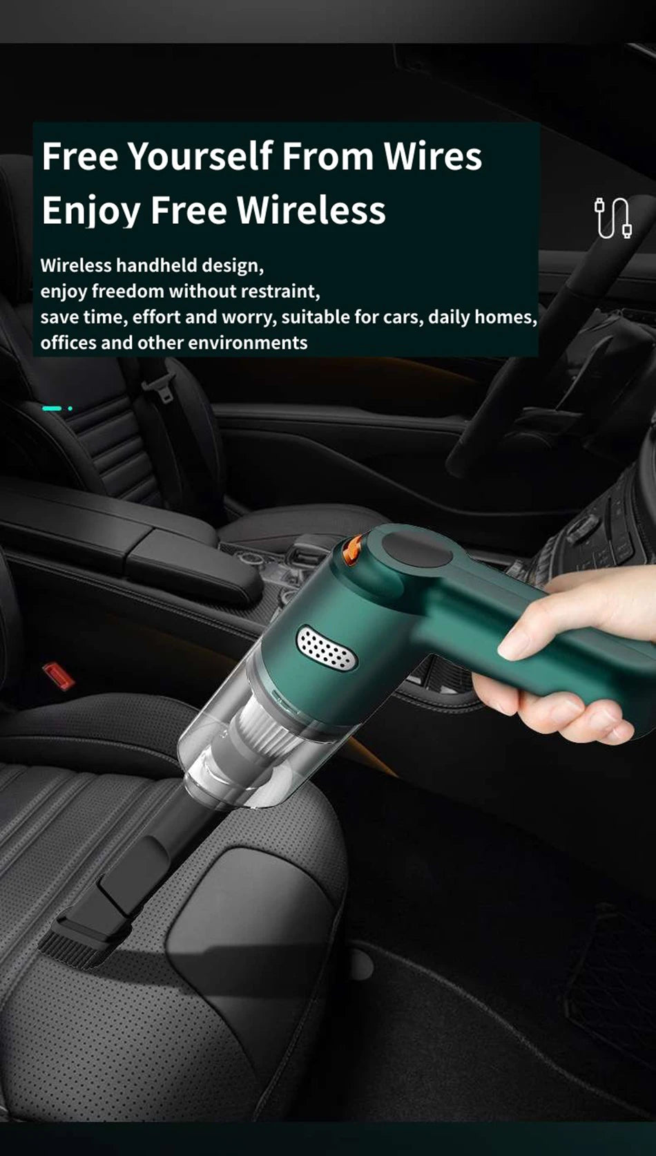Wireless Mini Vacuum Cleaner 15000PA High Power 120W Cordless Handheld Robot Dust Blower for Car Home Pet Hair