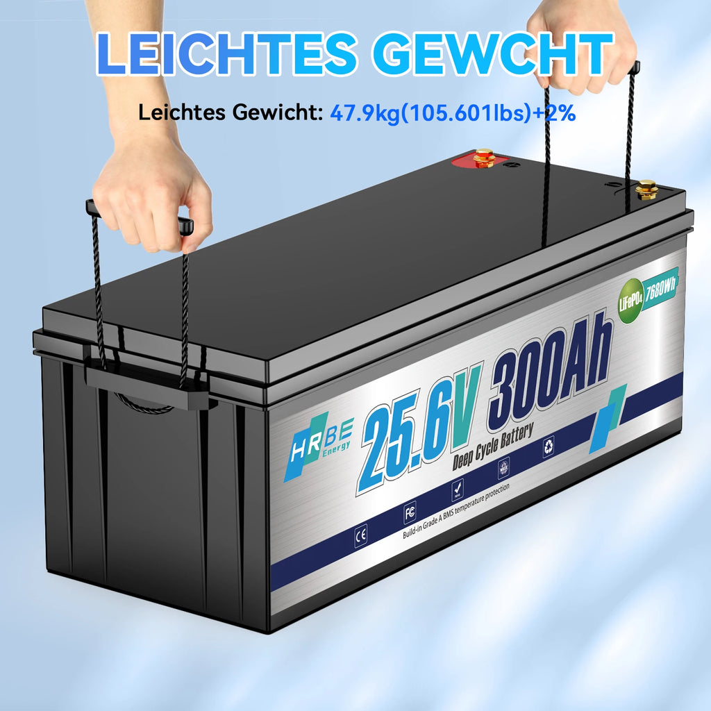 HRBEEnergy 24V 300Ah Lithium LiFePO4 Battery,200A BMS 7680W Lithium Iron Phosphate Battery for Solar Energy Storage,Backup Power