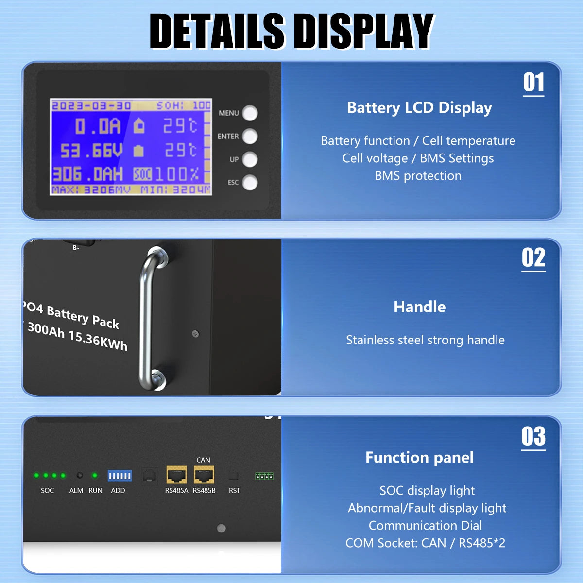 LiFePO4 48V 300AH 15KWH Battery 51.2V 100AH 200AH Lithium Solar Battery 6000+ Cycles With 16S 200A BMS For Inverter  EU Stock