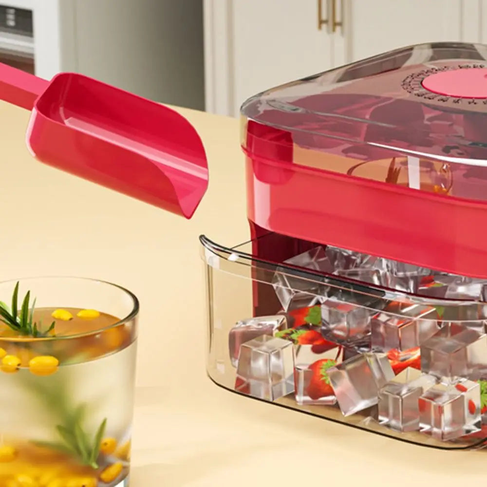 Portable 50-Cube Ice Maker with Easy Press Cap Large Capacity Double-layer Ice Cube Machine Household Ice Storage Ice Box