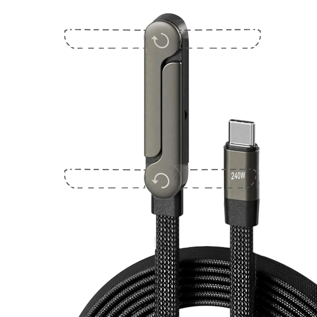 New 240w Cable Charger with Built-in Phone Stand 2-in-1 Fast Charging Cord Sideways Phone Charger for Smartphones Tablets