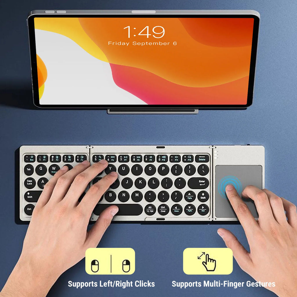 【HOT】Foldable Bluetooth Keyboard Portable Wireless Keyboard with PU Leather Cover Touchpad for Tablet Laptop Smartphone