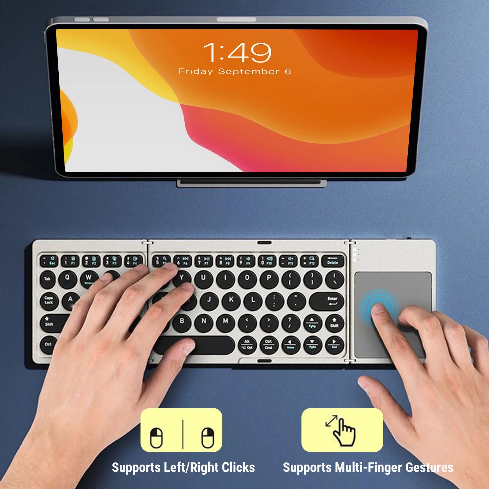 【HOT】Foldable Bluetooth Keyboard Portable Wireless Keyboard with PU Leather Cover Touchpad for Tablet Laptop Smartphone