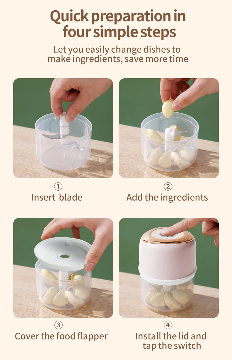 Mini Electric Garlic Chopper & Meat Grinder | USB Rechargeable, Sturdy, Durable Vegetable Crusher | Kitchen Food Processor