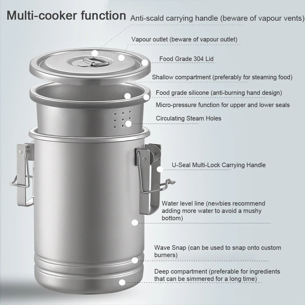 Camping Hiking Rice Cooker Outdoor Portable Picnic Cookware Stainless Steel Pot Multifunctional Travel Cooking Accessory