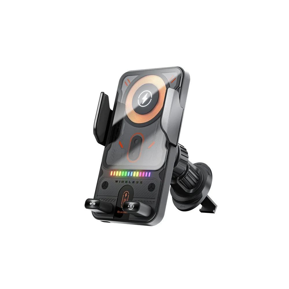 Car Wireless Charger 15W with Automatic Clamping Phone Holder and One Button Operation for Convenient Charging