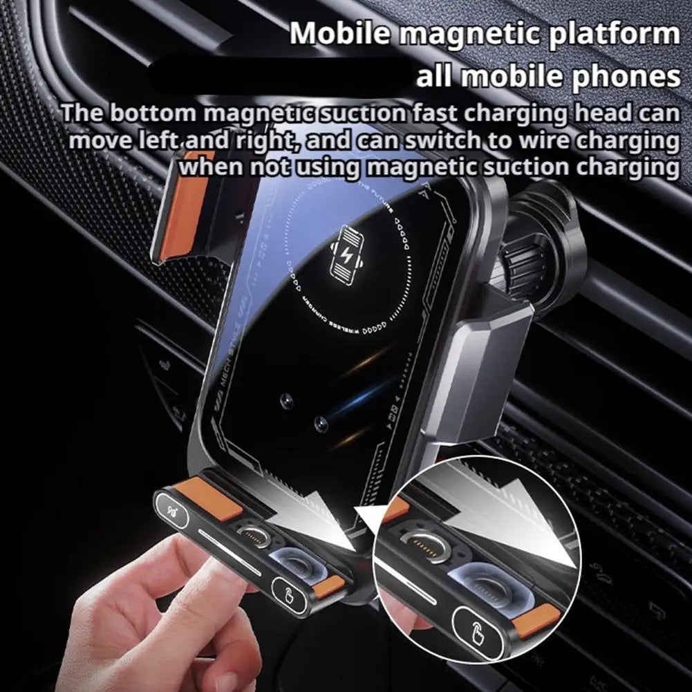 15W Wireless Car Charger with Infrared Sensor Auto Clamping Vent Mount One-Touch Rotation for Secure Fast Charging Accessories