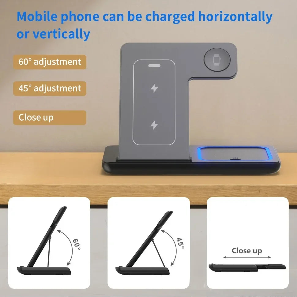 3 in 1 Foldable Wireless Charging Station for iPhone 17 16 15 14 13 12 Pro Max iWatch Ultra Airpods Pro Fast Charger Stand Dock