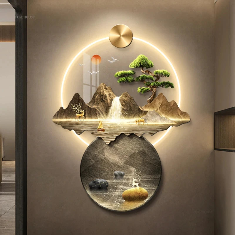 3d wall painting with lights Simple Modern Hanging Home Decoration for Corridor Aisle Upscale Living Room Wall Decorations