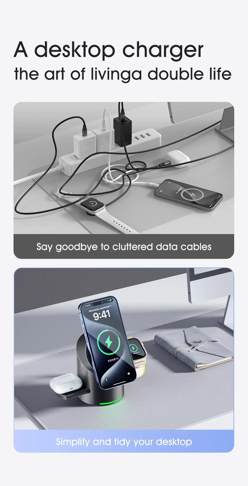 Qi2 Magnetic Wireless Charger Fast Charger 3-in-1 Intelligent Fast Charging 15W for IPhone 12/13/14/15/16, for Iwatch & AirPods