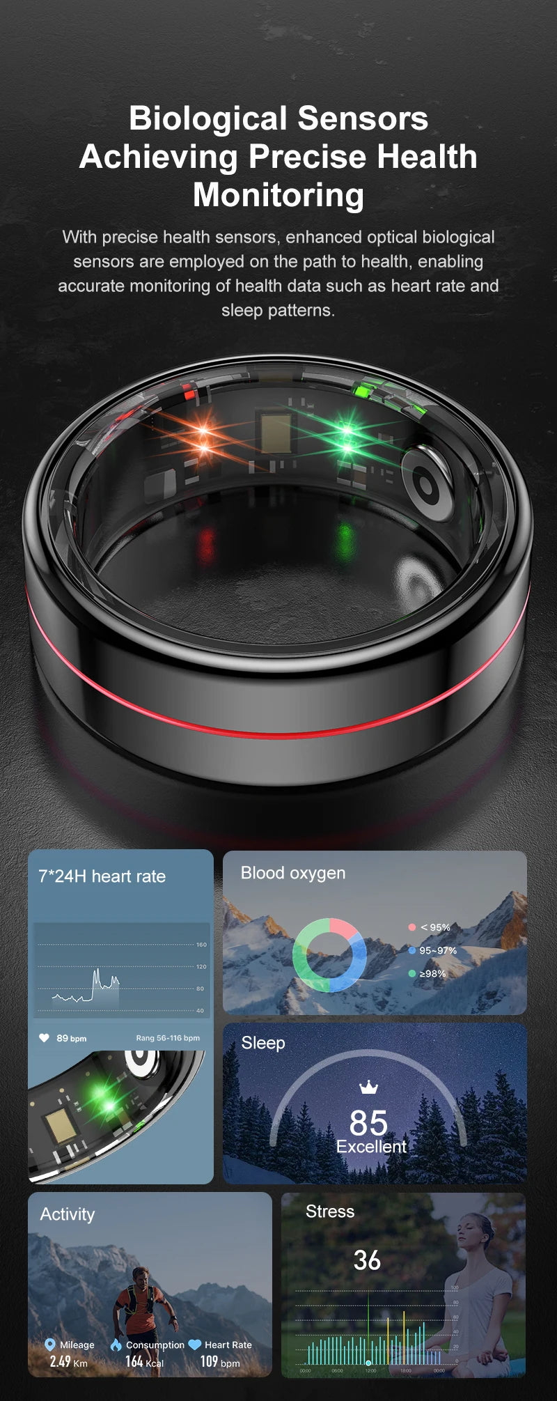 R04 Smart Ring for Men Women 5ATM Waterproof With Charging Case Health and Sleep Monitor Ring Multi-sport Mode Camera Control