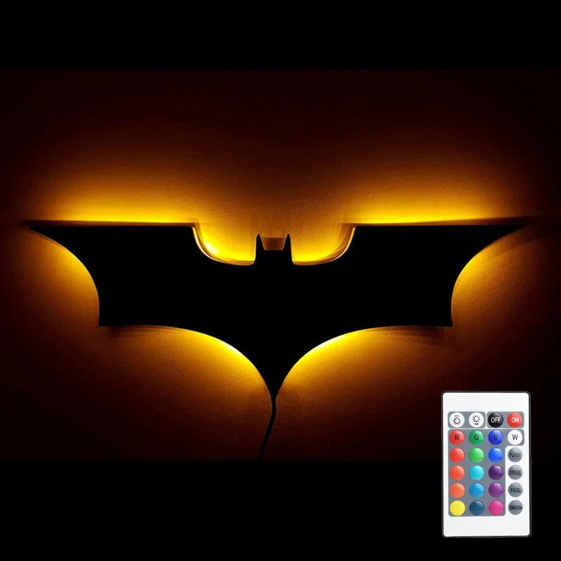 Creative 3D Bat Wall Lamp RGB Bedside Decorative LED Mirror Light with Remote Control for Bedroom Living Room Porch Passage