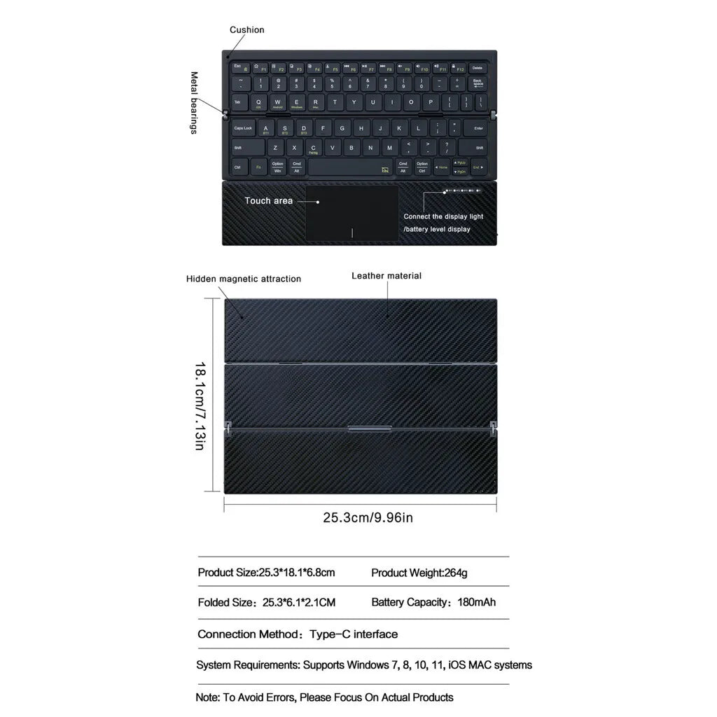 Jomaa Foldable Bluetooth Keyboard Portable Folding Wireless Keyboard with Portable Pocket Size