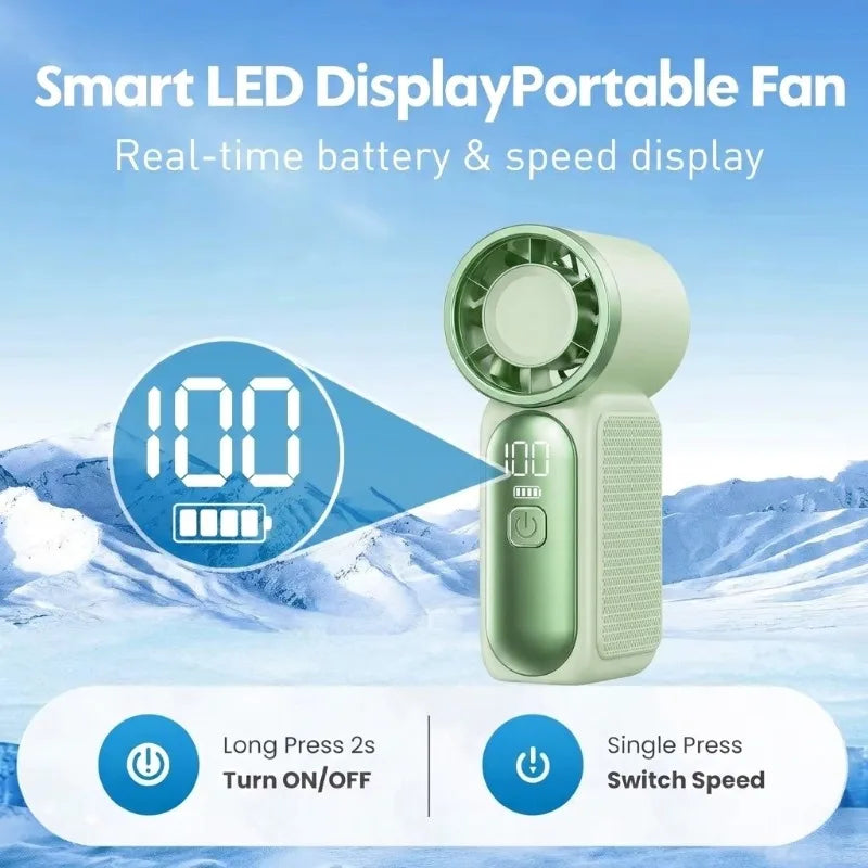 Portable Mini Handheld Fan 3000mAh High Speed Turbo LED Display 100 Adjustable Settings USB Rechargeable Desk Fan Travel