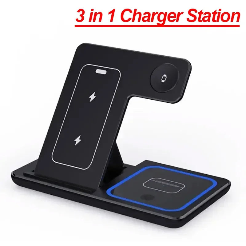 3 in 1 Foldable Wireless Charging Station for iPhone 17 16 15 14 13 12 Pro Max iWatch Ultra Airpods Pro Fast Charger Stand Dock