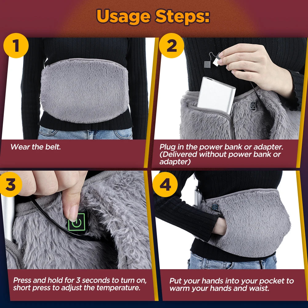 Electric Heating Belt Hand Warmer USB Charging Portable Heater Hot Compress Therapy Abdominal Waist Menstrual Uterus Warming Pad