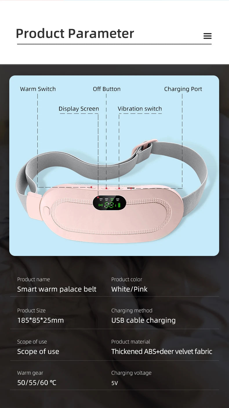 Electric Menstrual Heating Belt for Women Adjustable Waist Heating Pad Warm Massage Comfort Care Portable Home Use Device
