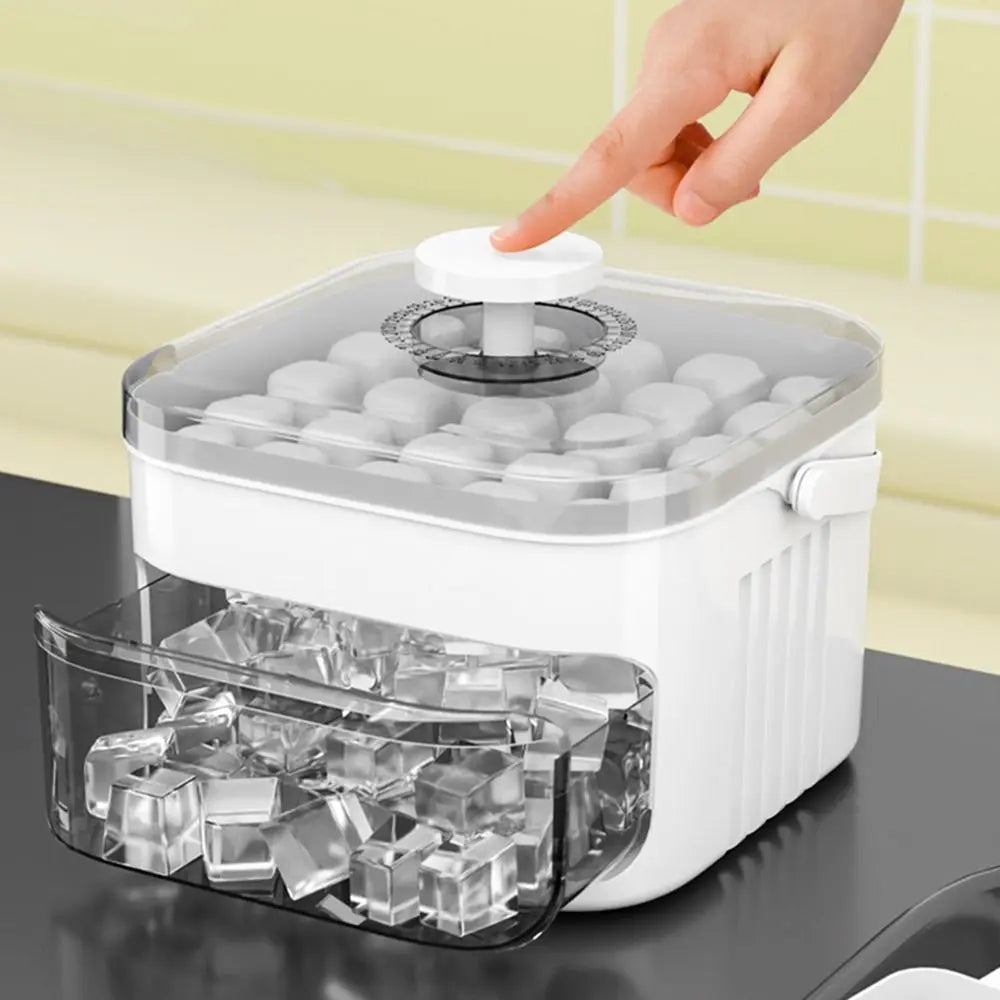 Portable 50-Cube Ice Maker with Easy Press Cap Large Capacity Double-layer Ice Cube Machine Household Ice Storage Ice Box