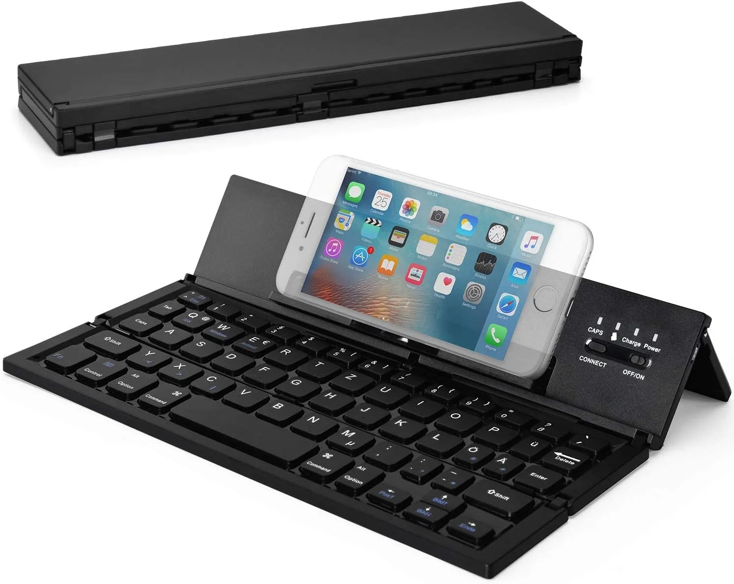 Portable Wireless Bluetooth Foldable Keyboard Mini Trifold Keyboard Aluminum Arabic English Layout for Mobile Phone Teclado