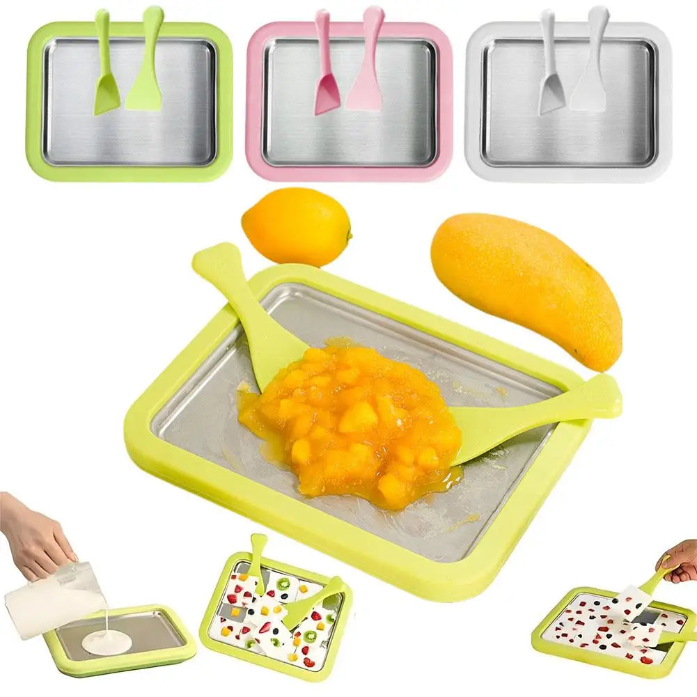 DIY Ice Cream Maker Yogurt Maker Machine with 2 Spatulas Homemade Rolled Cream Sorbet Gelato,Household Ice Cream Roller Pan