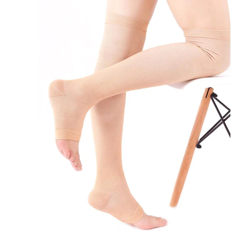 1 Pair Open Toe Knee-High Medical Compression Stockings Varicose Veins Stocking Unisex Compression Brace Wrap Shaping