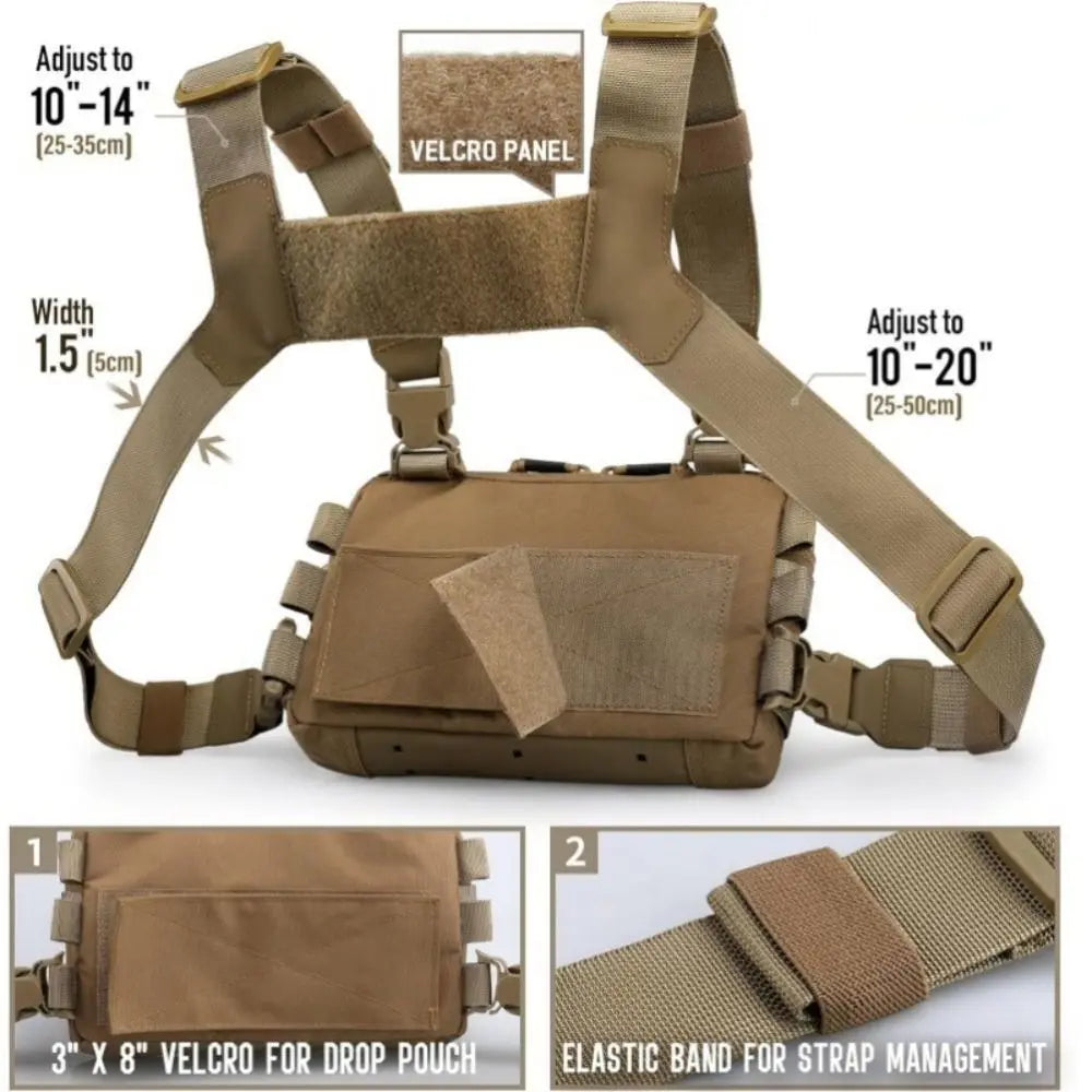 New 1000D Nylon Men Chest Bag Reflective Strips EDC Hip-hop Streetwear Backpack Multiple Pockets Nylon Chest Rig Bag Hiking