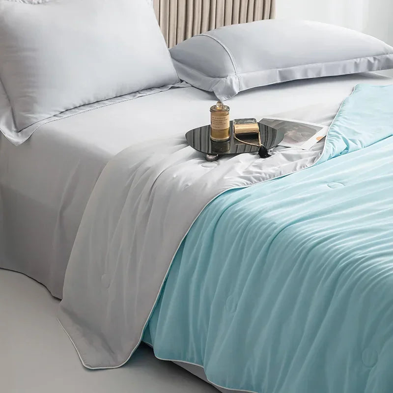 Cooling Blanket for Bed Silky Air Condition Comforter Lightweight Cooled Summer Quilt with Double Side Cold & Cooling Fabric